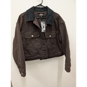 Future Collective Women’s Brown Cropped Denim Jacket XS Contrast Collar Trucker